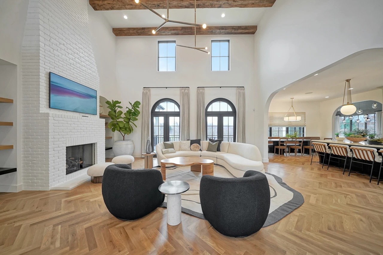 East Shore white oak herringbone hardwood sand and finish with custom stain